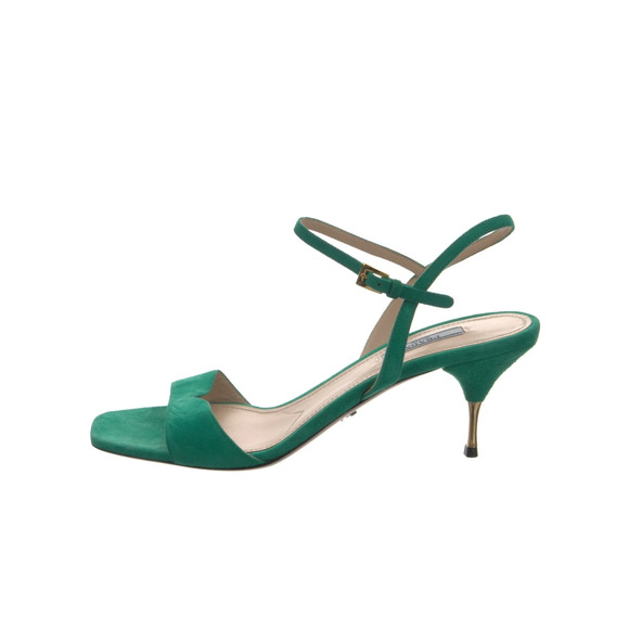 Prada Suede Slip On Mid Heel Slingback Sandals Green/Gold Women's Size EU 40 - Picture 1 of 7